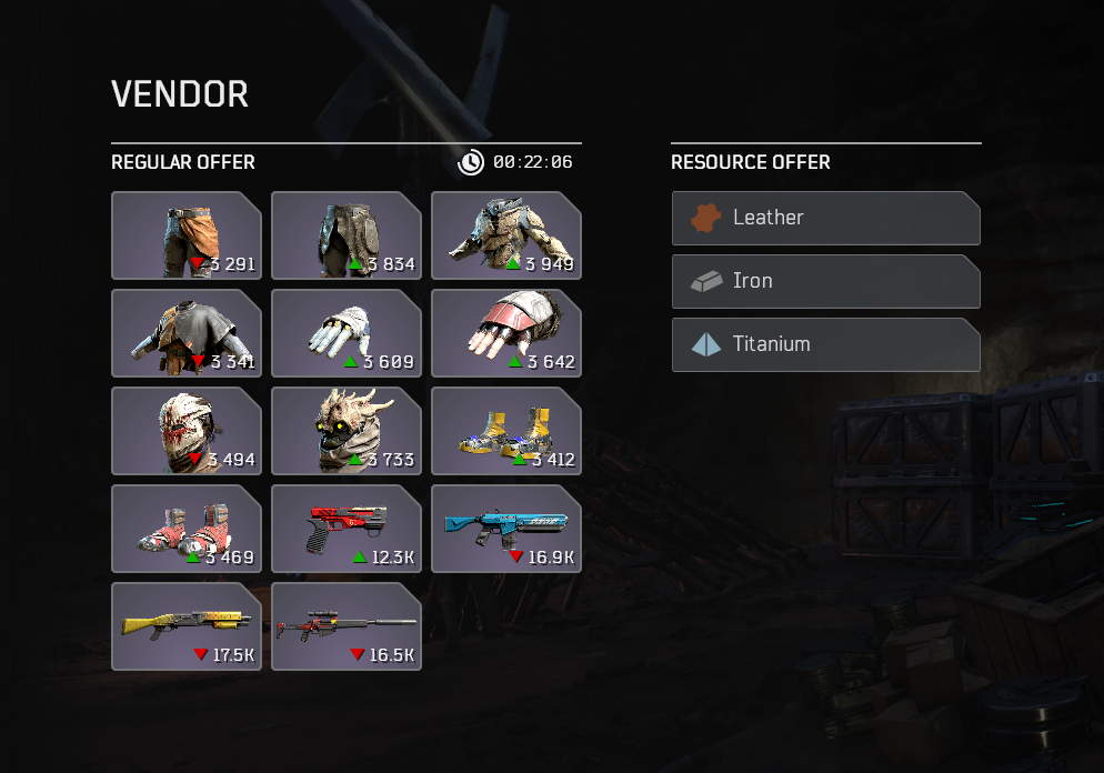 Screenshot of vendor Bailey's inventory.