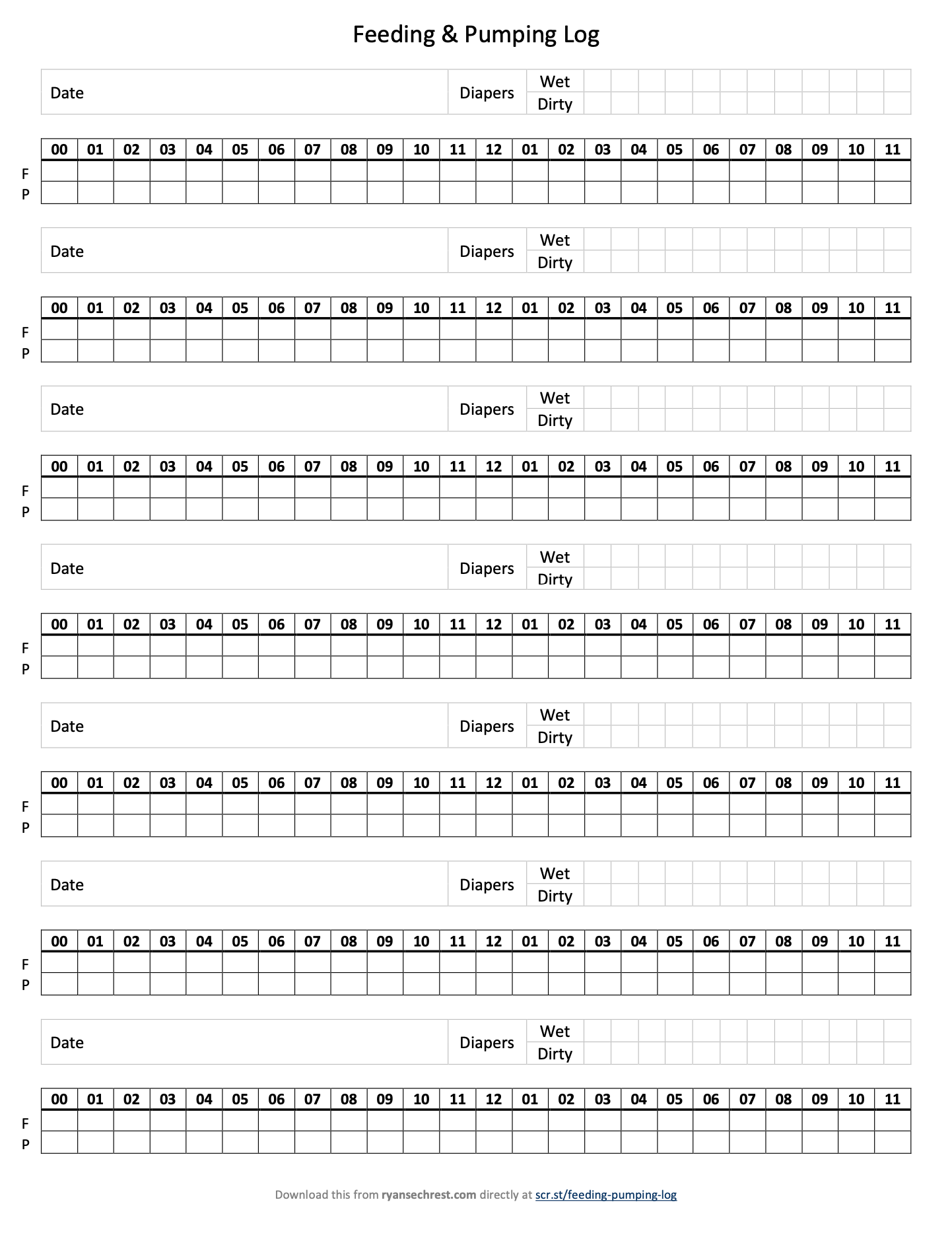 Breastfeeding, bottle feeding, pumping, and diaper log