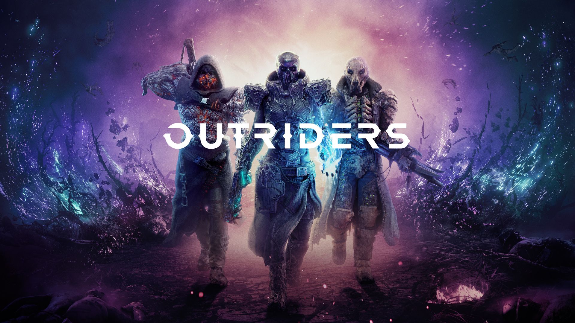 Three Outriders characters marching forward with heavy weapons.